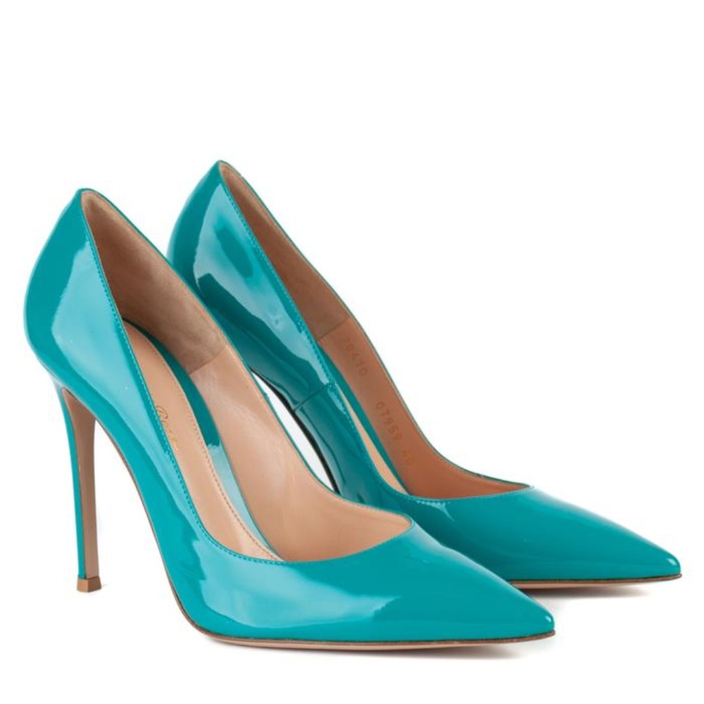 GIANVITO ROSSI TURQUOISE PATENT LEATHER PUMPS